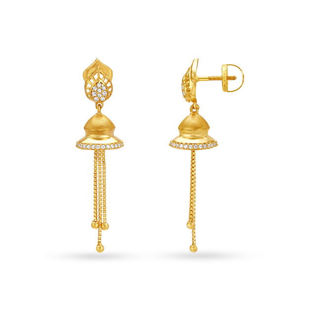 Leaf Motif Hanging Gold Jhumka Earrings,,hi-res image number null