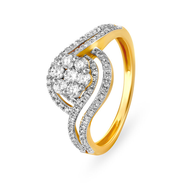 Traditional Floral Gold and Diamond Finger Ring,,hi-res image number null