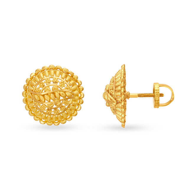 Royal Traditional Gold Round Stud Earrings,,hi-res image number null