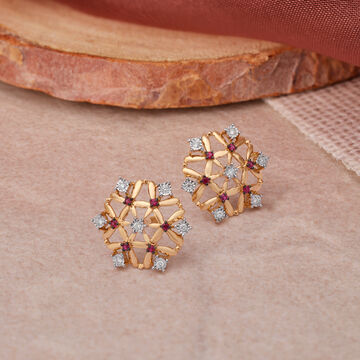 Stunning Floral Broad Diamond Stud Earrings