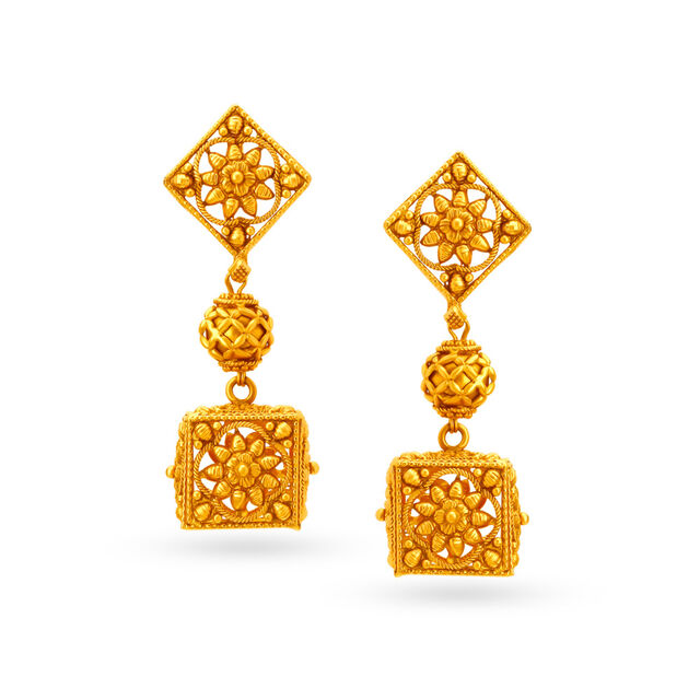 Elegant Nakkashi Antique Gold Drop Earrings,,hi-res image number null