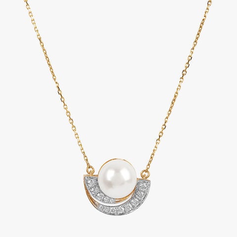 Mooncrest Pearl Diamond Pendant with Chain and Earrings Set
