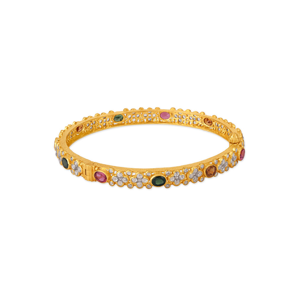 Trendy Colourful Stone Studded Gold Bangle