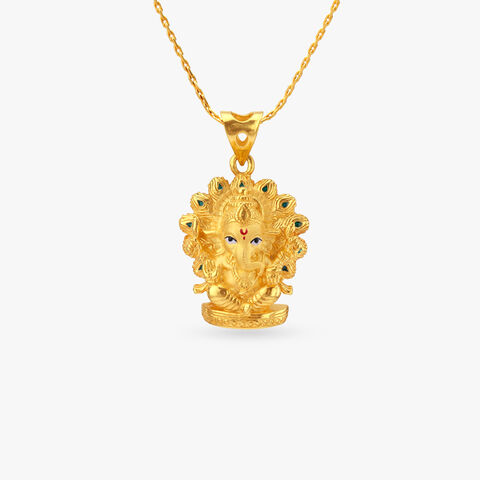 Peacock Crown Ganesha Gold Pendant