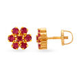 Dainty 22 Karat Gold And Ruby Floral Stud Earrings,,hi-res image number null