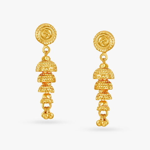 Beguiling 22 Karat Yellow Gold Overlapping Bell Jhumkas