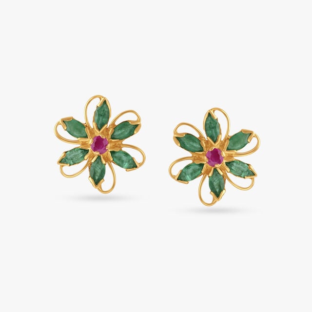 Stylish Ruby and Emerald Stud Earrings,,hi-res image number null