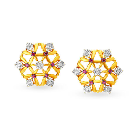 Stunning Floral Broad Diamond Stud Earrings
