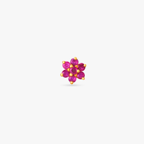 Dainty Floral Ruby Nose Pin