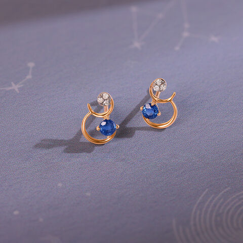 Starry Galaxies 14KT Diamond and Blue Sapphire Earrings