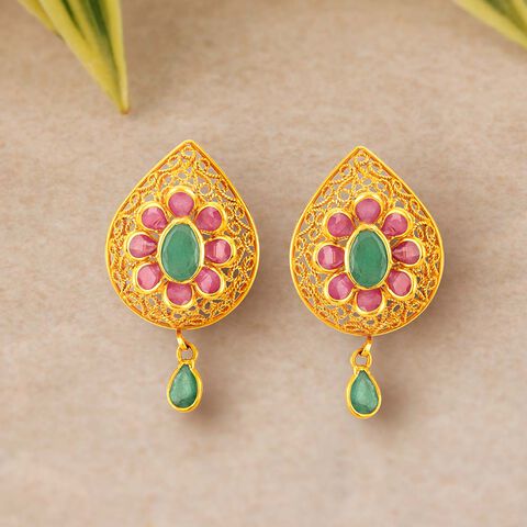 Lustrous Emerald and Ruby Drop Earrings