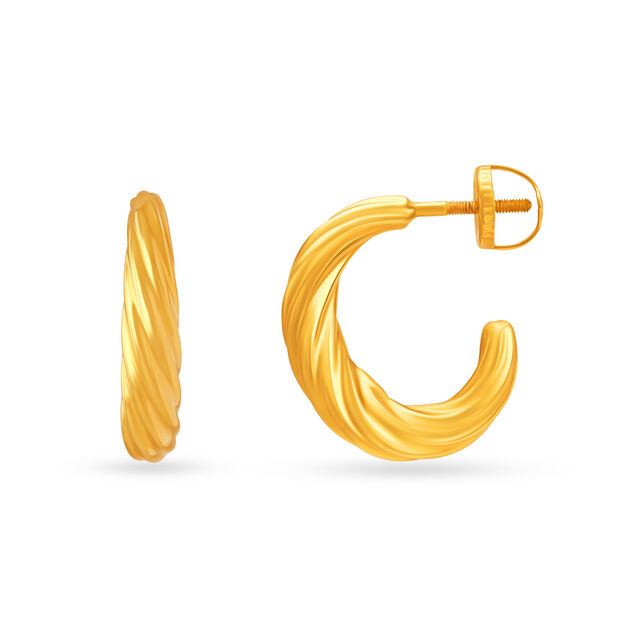22 KT Yellow Gold Twisted Hoop Earrings,,hi-res image number null