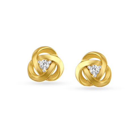 Rose Spiral Gold Stud Earrings with Stones