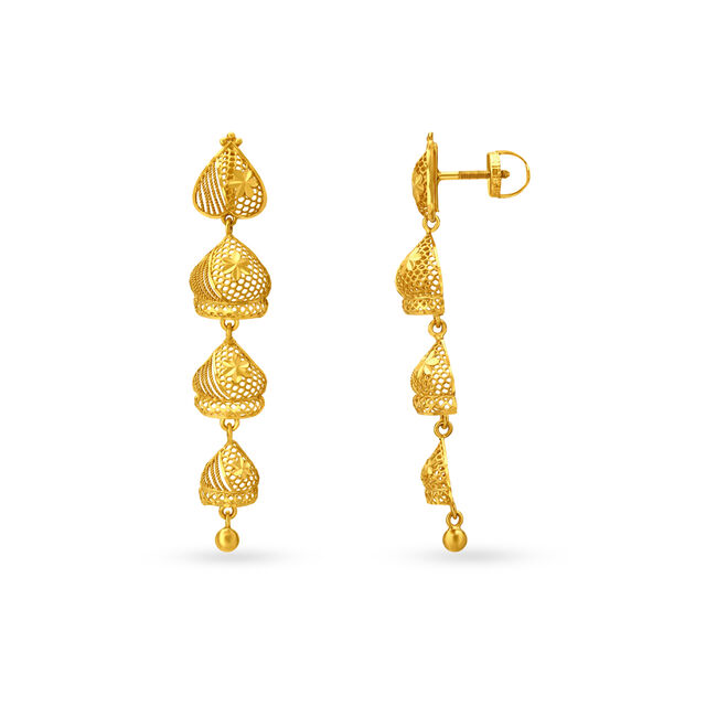 Opulent Yellow Gold Tiered Spade Jhumkas,,hi-res image number null