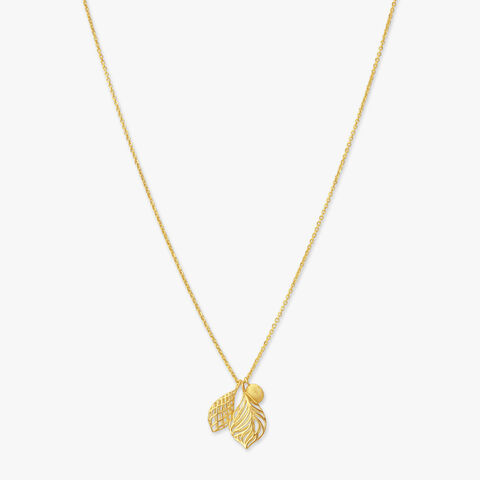 Textured Leaf Gold Pendant with Chain