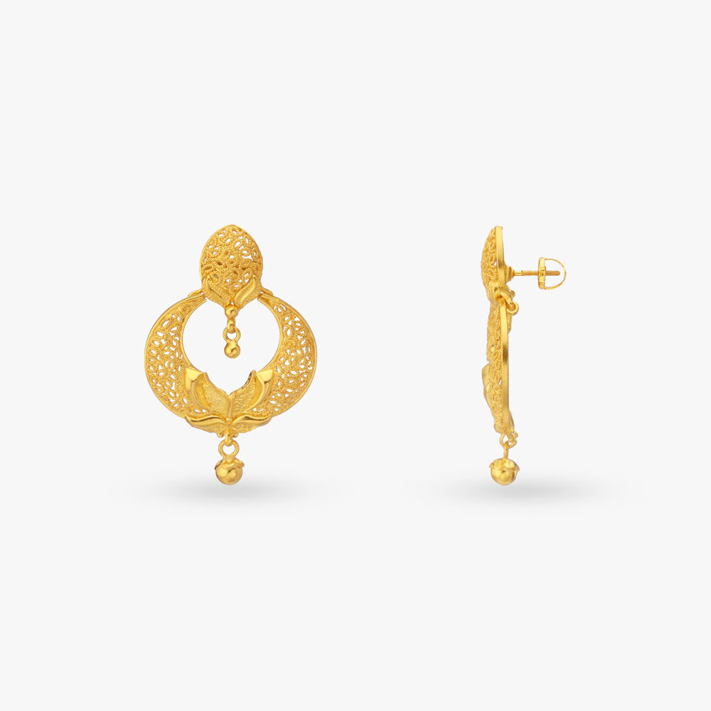 Filigree Gold Drop Earrings Tanishq Online Store