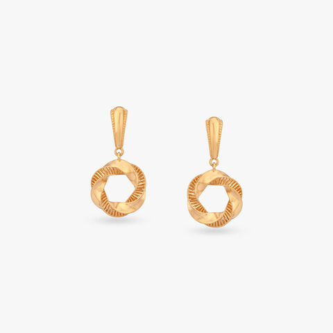 Ribbed Loop Gold Drop Earrings