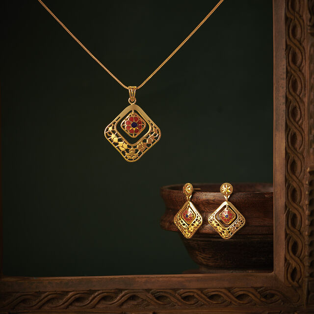 Geometric Pendant and Earrings Set,,hi-res image number null