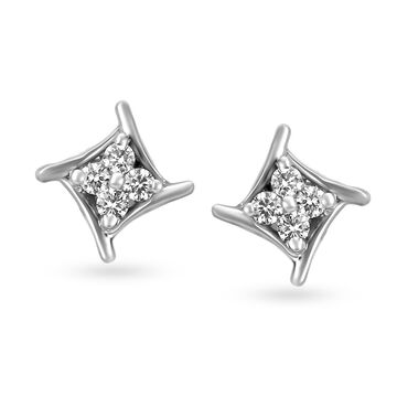 Geometric Platinum and Diamond Stud Earrings