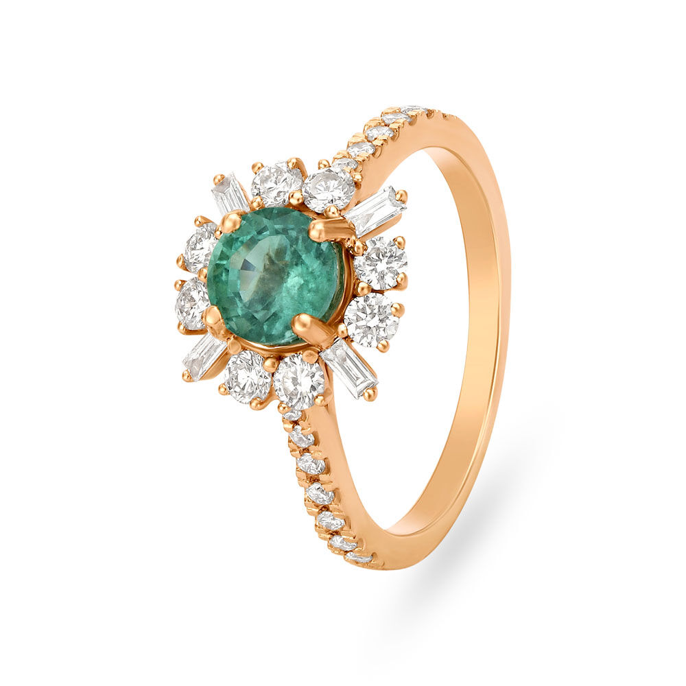 Impressive 18 Karat Rose Gold And Emerald Blooming Ring Tanishq Online Store