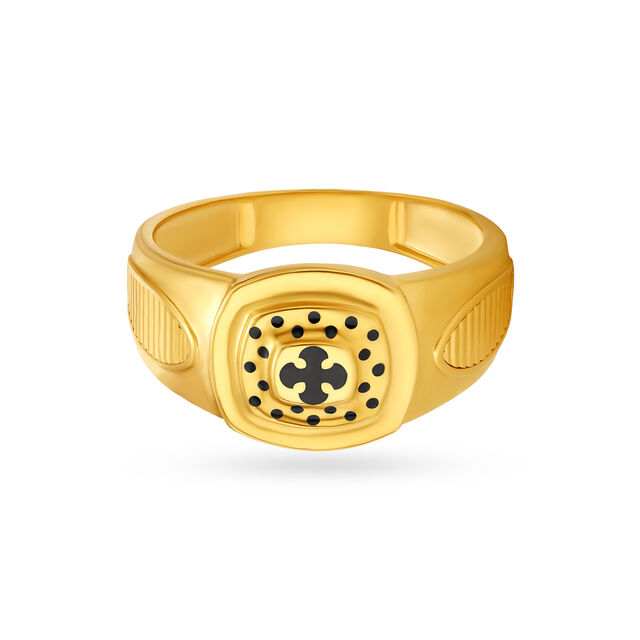 Cross and Dot Pattern Gold Finger Ring For Men,,hi-res image number null