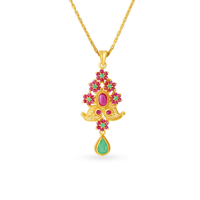 Mesmerising Ethnic Emerald and Ruby Jali Work Pendant,,hi-res image number null