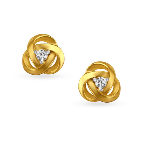 Rose Spiral Gold Stud Earrings with Stones