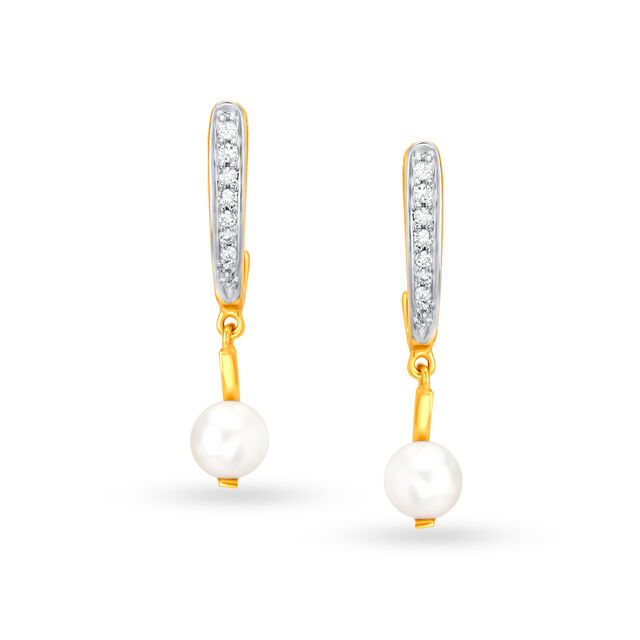 Glorious Diamond Hoop Earrings with Pearls,,hi-res image number null