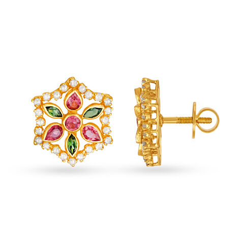 Dazzling Floral Gold Stud Earrings
