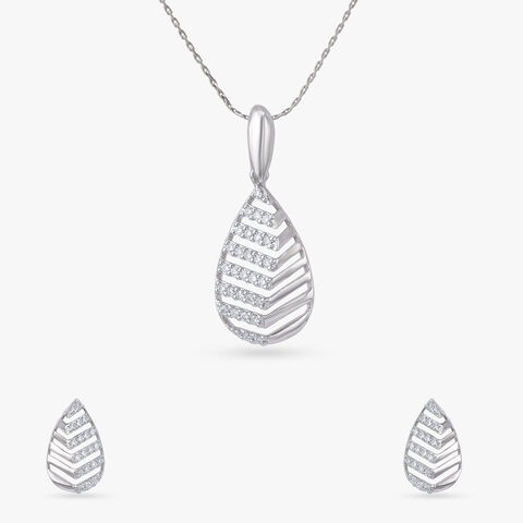 Mystic Foliage Diamond Pendant and Earrings Set