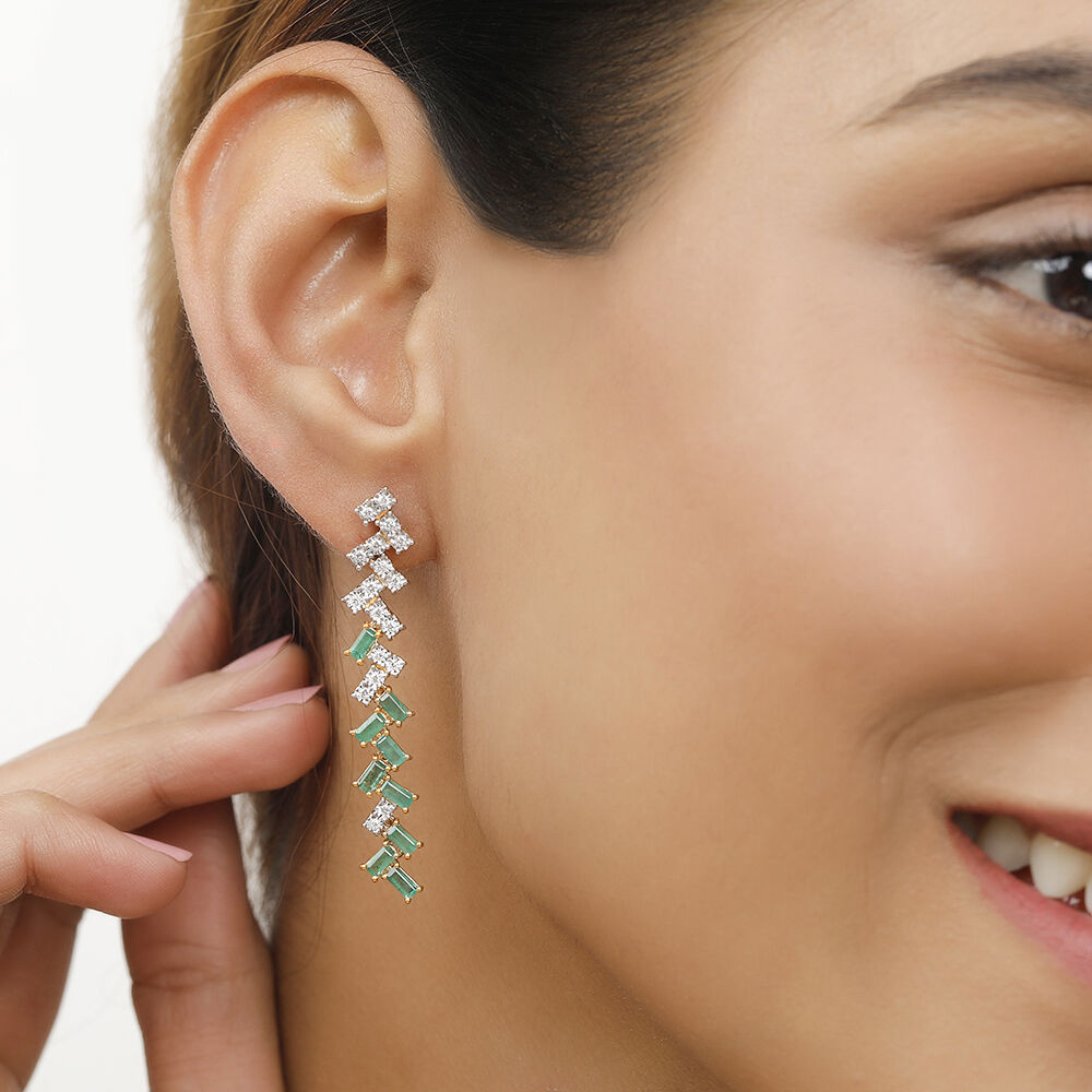 14KT Yellow Gold Enchanting Criss Cross Emerald Drop Earrings