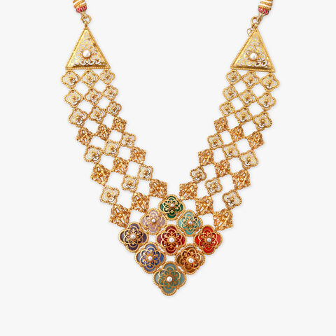 Ornate Navaratnam Gold Necklace Set