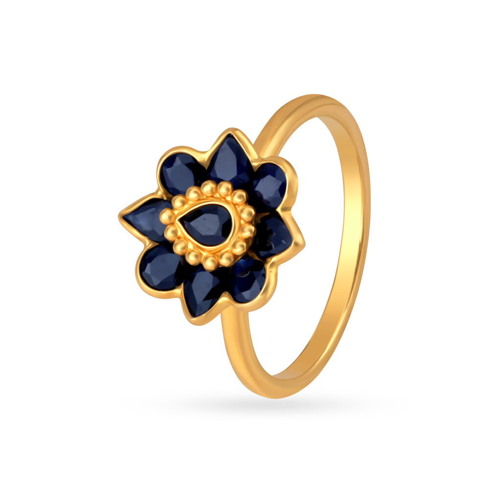 Alluring Floral Sapphire Ring Tanishq Online Store