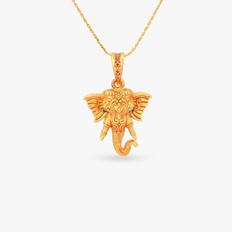 Ornate Tusker Gold Pendant