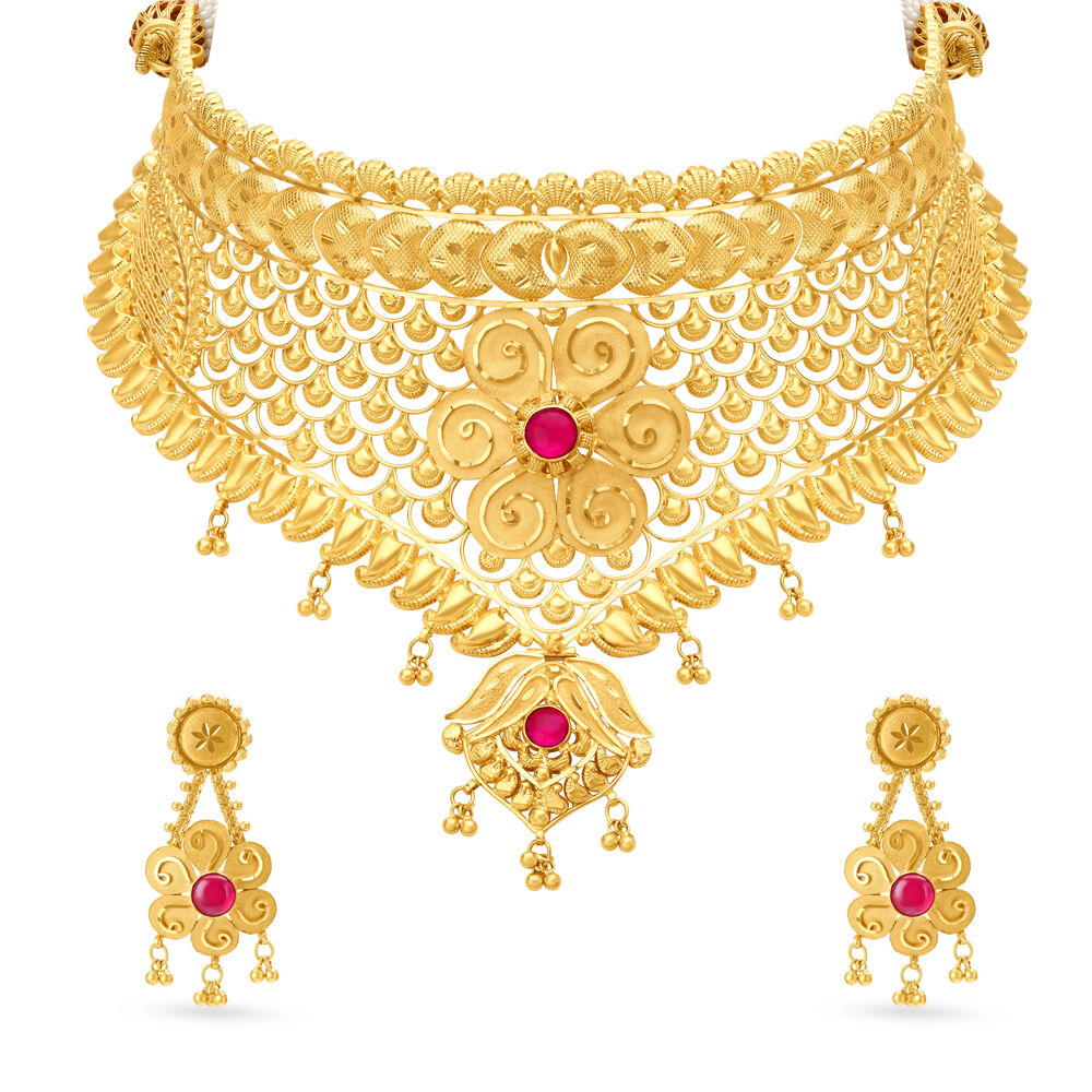 Gold choker discount necklace by tanishq