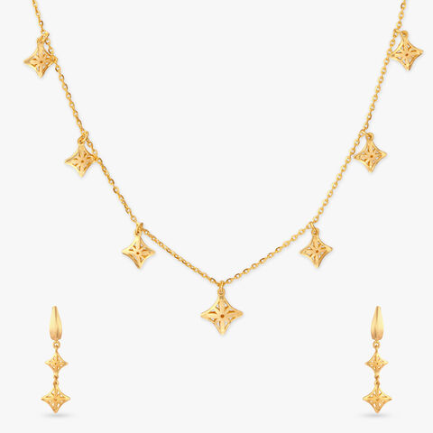 Celestial Grid Gold Necklace Set