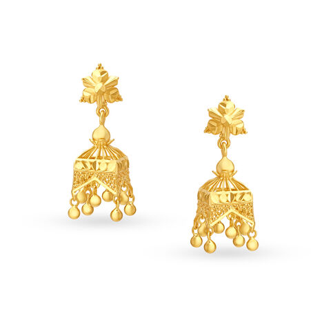 Distinctive Yellow Gold Square Jhumkas