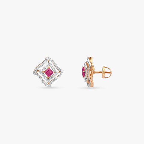 Crimson Wave Diamond Stud Earrings