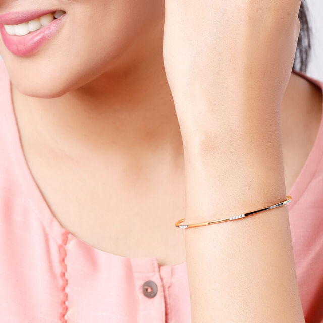 14 Karat Yellow Gold Dainty Diamond Bangle,,hi-res image number null