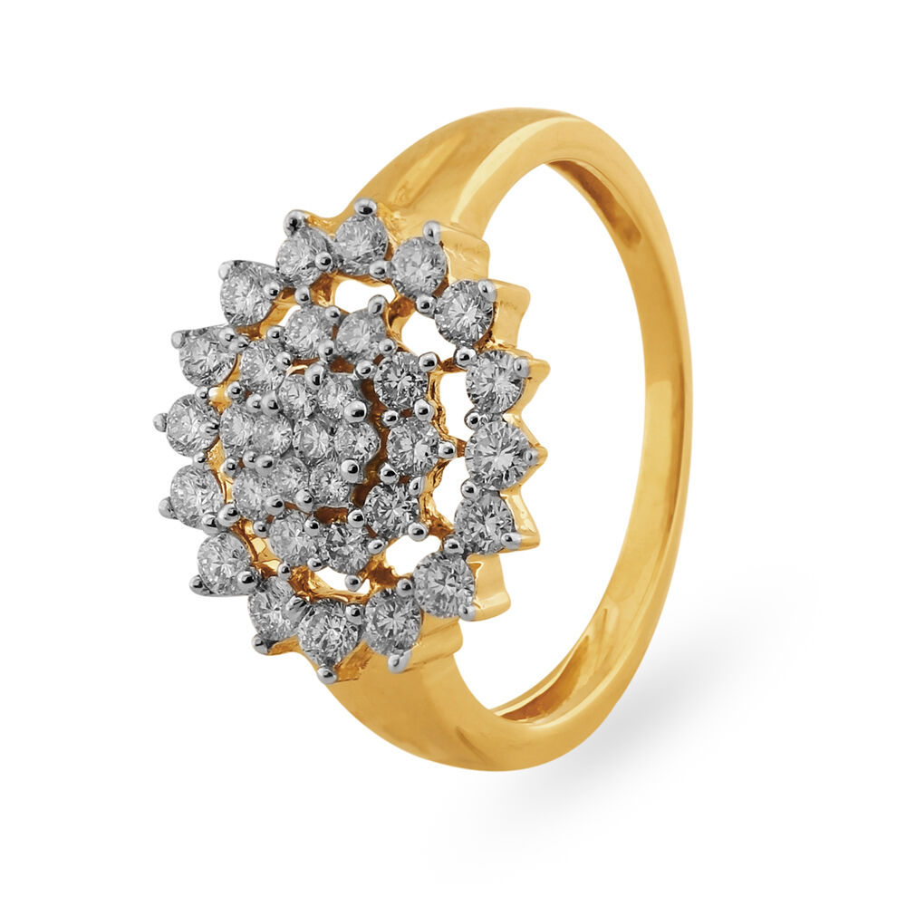 Fancy Floral Pattern Gold and Diamond Finger Ring