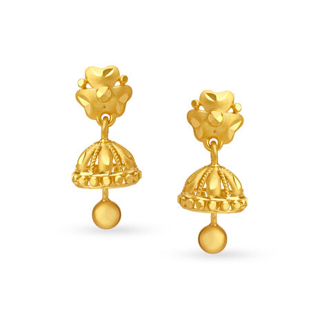 Delightful Yellow Gold Clover Jhumkas