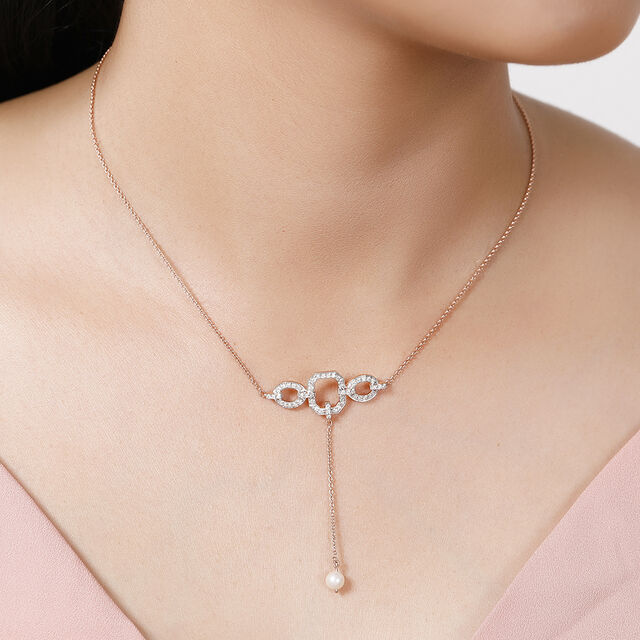 14KT Rose Gold Stunning Hexagon Pearl Necklace