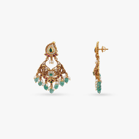Enchanted Peacock Gold Drop Earrings