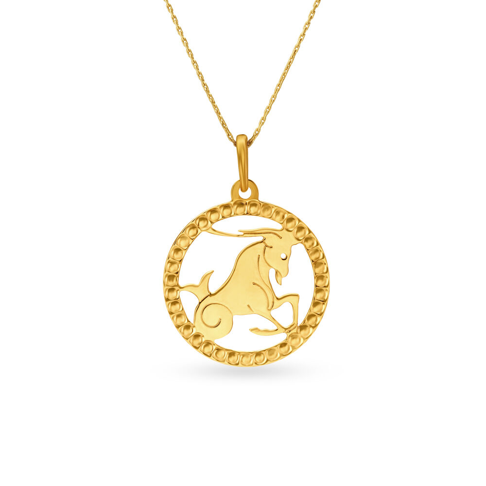 Capricorn Zodiac Laser Cut High Polish Gold Pendant