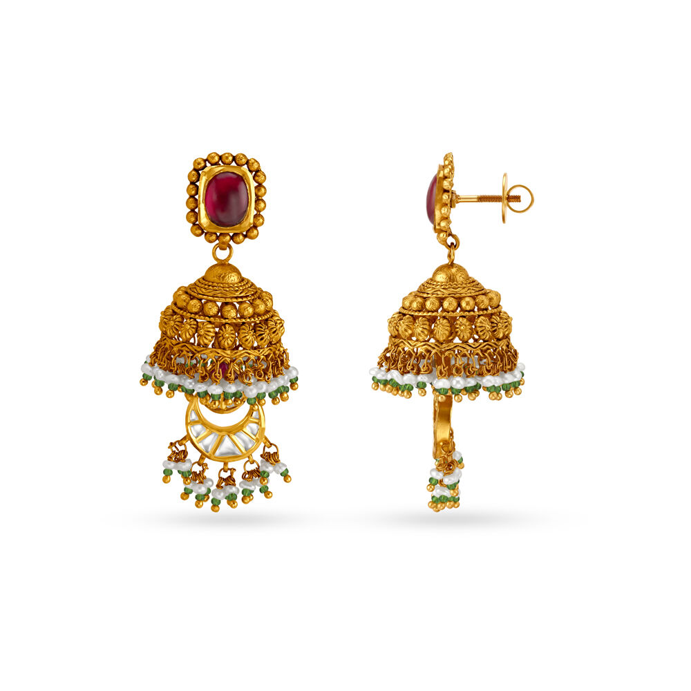 Exquisite Traditional Temple Design Gold Drop Earrings