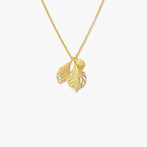 Textured Leaf Gold Pendant with Chain