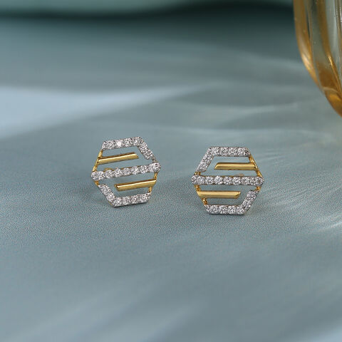 Hexagon Edge Gold & Diamond Stud Earrings