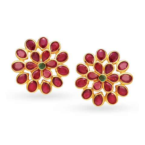 Gorgeous 22 Karat Yellow Gold And Stone Studs