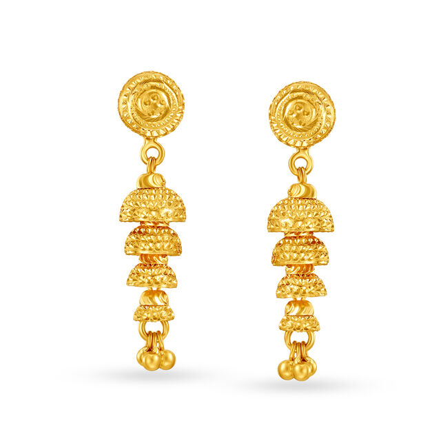 Beguiling 22 Karat Yellow Gold Overlapping Bell Jhumkas,,hi-res image number null