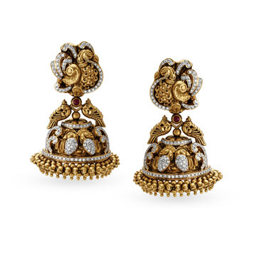 Traditional Opulent Diamond and Ruby Multi Layer Jhumkas